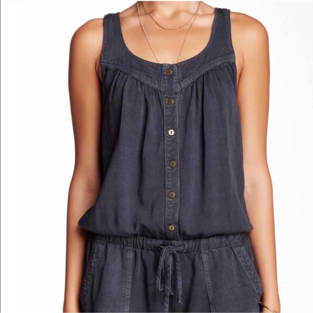 Current Elliott Ruby Short Romper Washed Black Drawstring Waist Cargo